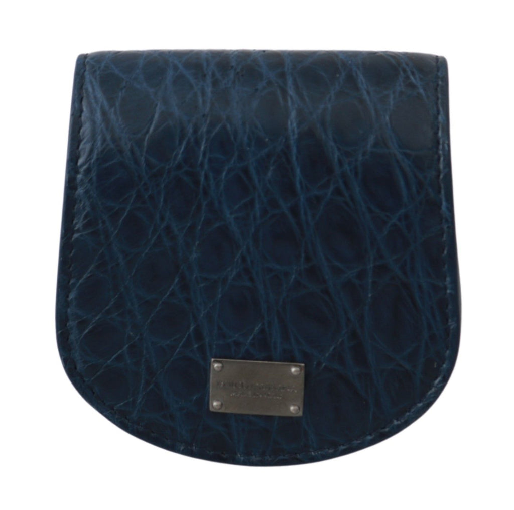 Dolce & Gabbana Portafoglio Tascabile Blu Porta Condom in Pelle Esotica Blu