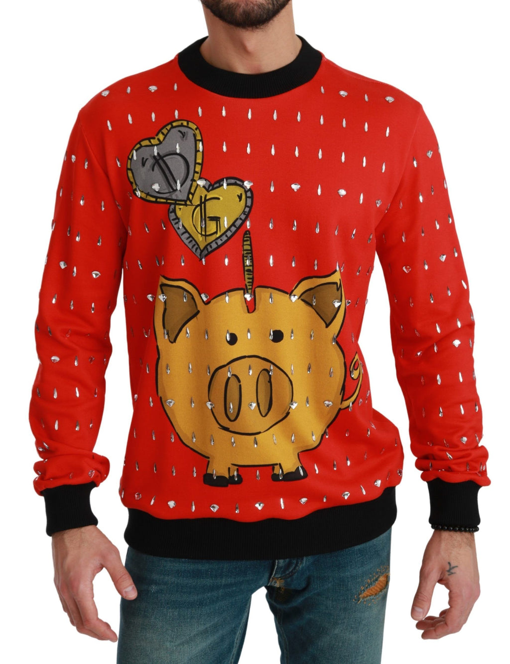 Dolce & Gabbana Maglione Anno del Maiale con Cristalli Rossi