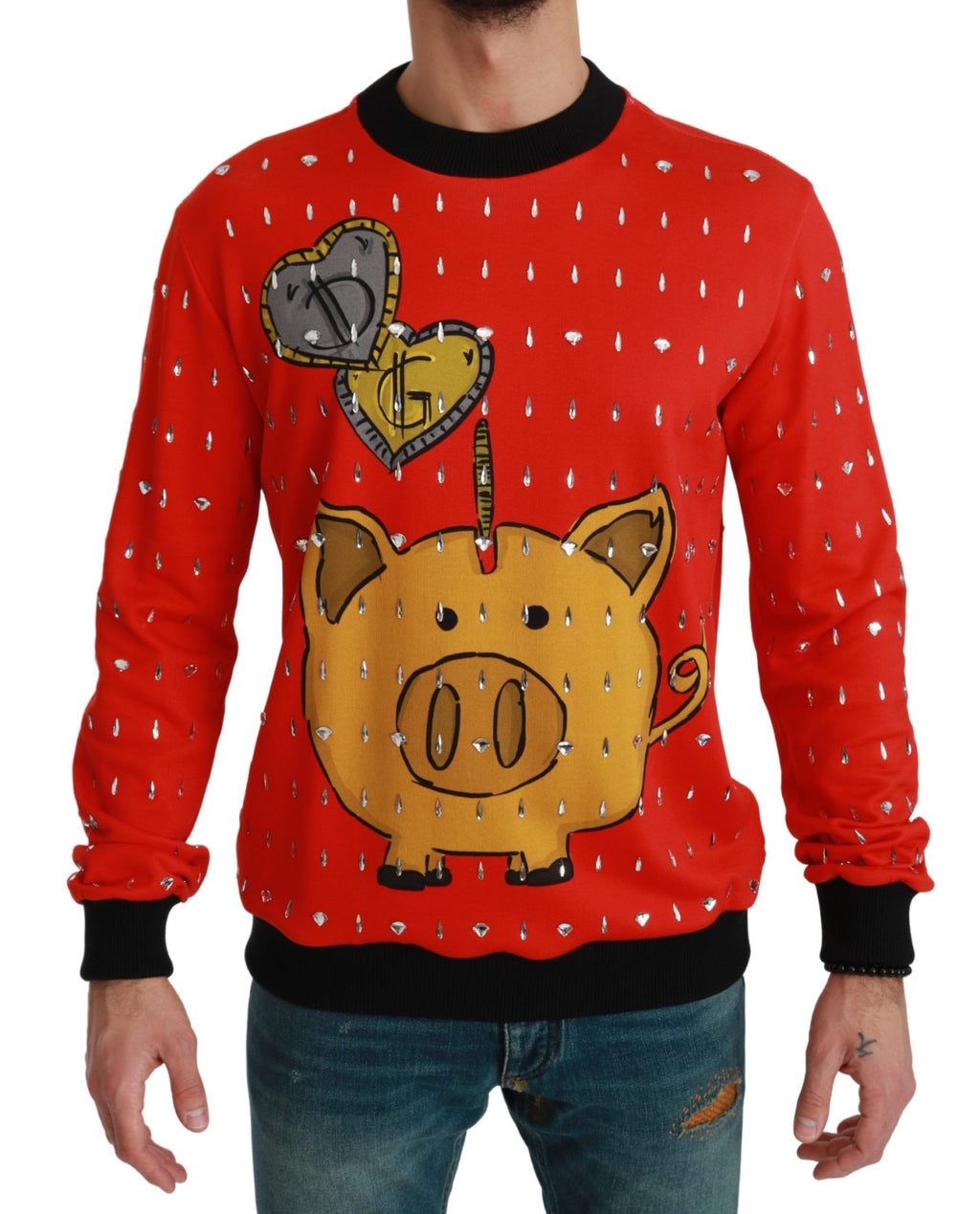 Dolce & Gabbana Maglione Anno del Maiale con Cristalli Rossi