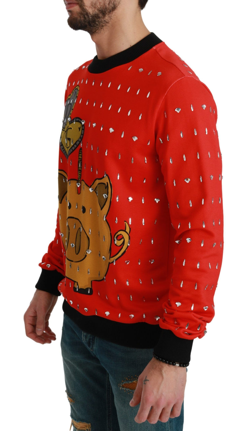 Dolce & Gabbana Maglione Anno del Maiale con Cristalli Rossi