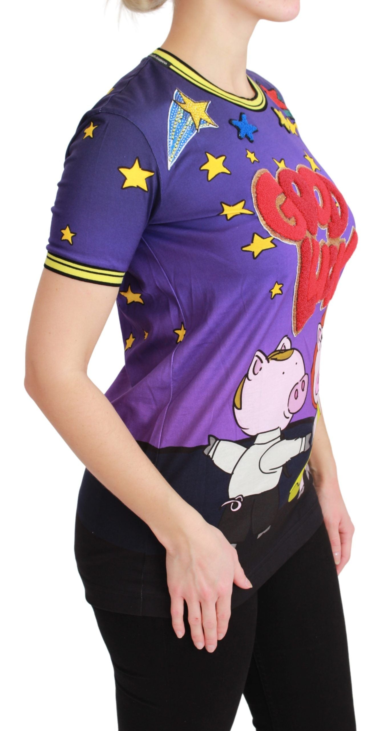 Dolce & Gabbana T-shirt viola Anno del Maiale in cotone