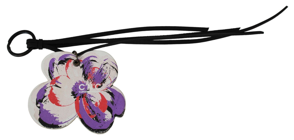 Costume National Portachiavi in Pelle Bianca con Logo a Farfalla C'N'C