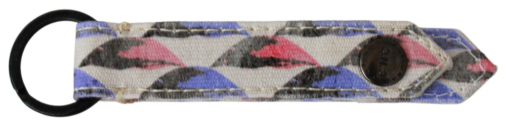 Portachiavi in tessuto con anello bianco e logo Costume National