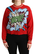 Dolce & Gabbana Maglione Top in Cashmere Rosso con Lavorazione a Maglia e Stampa Fumetto