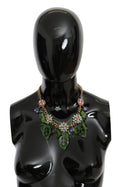 Dolce & Gabbana Collana con Pendente a Fiore in Cristallo, Ottone Dorato e Foglie Verdi