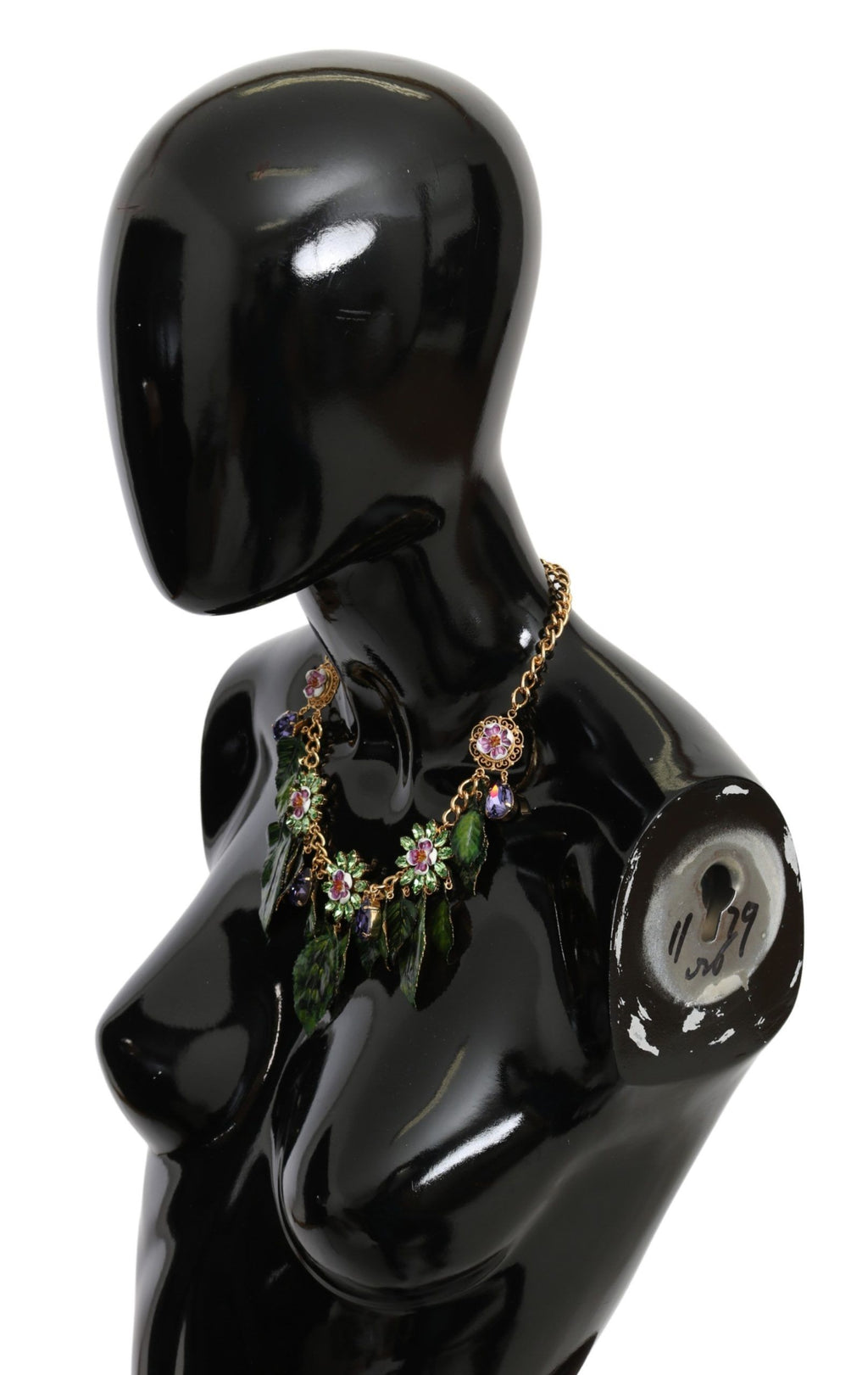 Dolce & Gabbana Collana con Pendente a Fiore in Cristallo, Ottone Dorato e Foglie Verdi