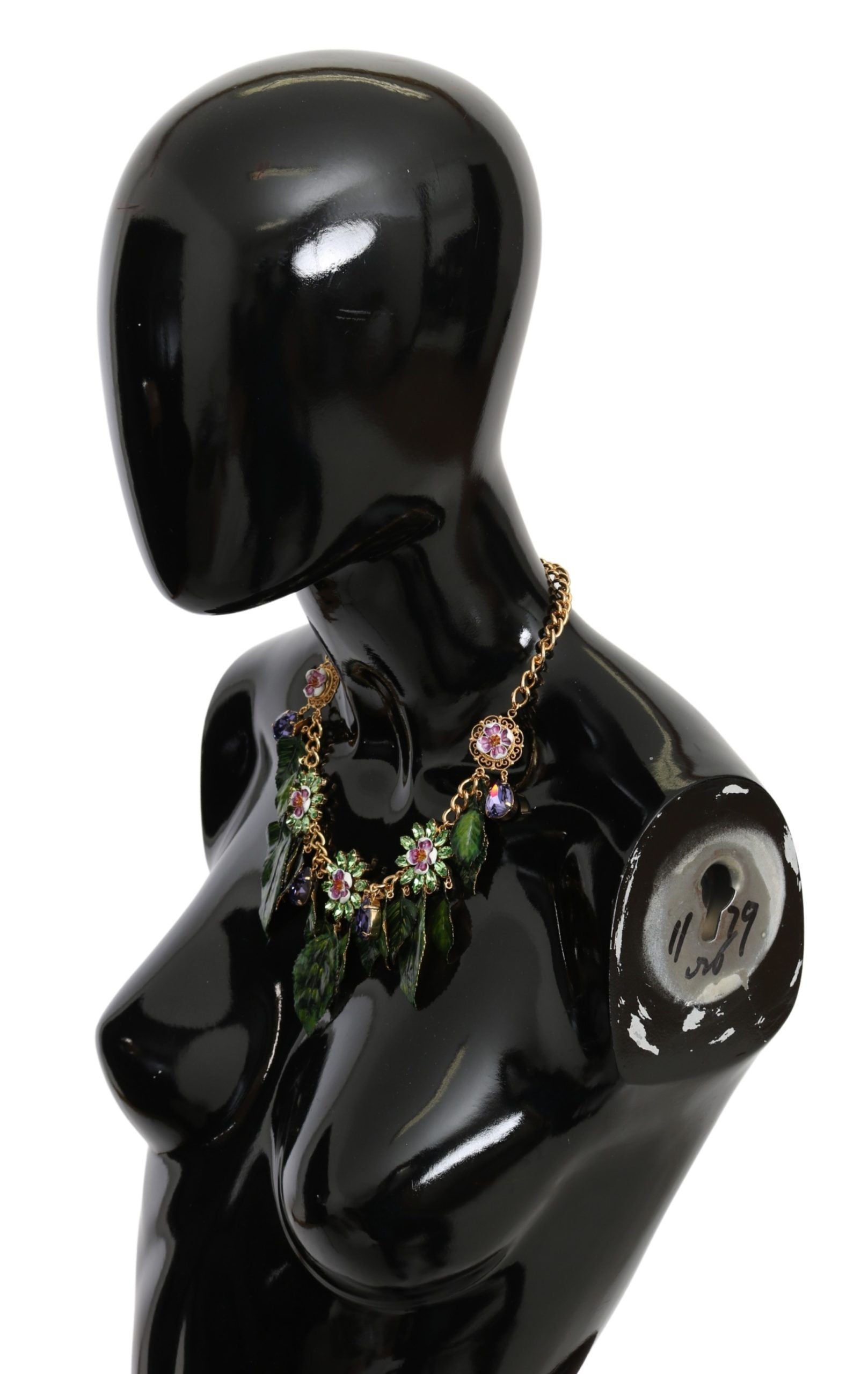 Dolce & Gabbana Collana con Pendente a Fiore in Cristallo, Ottone Dorato e Foglie Verdi