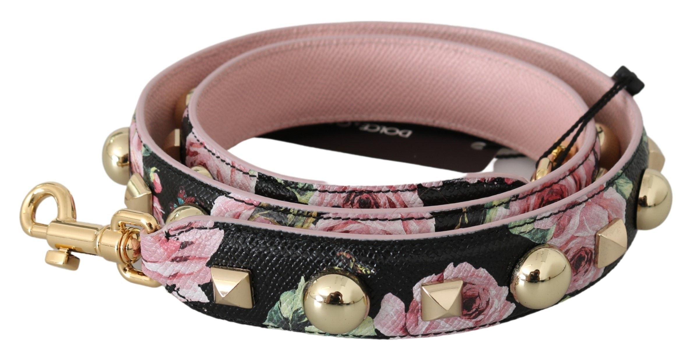 Dolce & Gabbana Tracolla in pelle rosa floreale con borchie