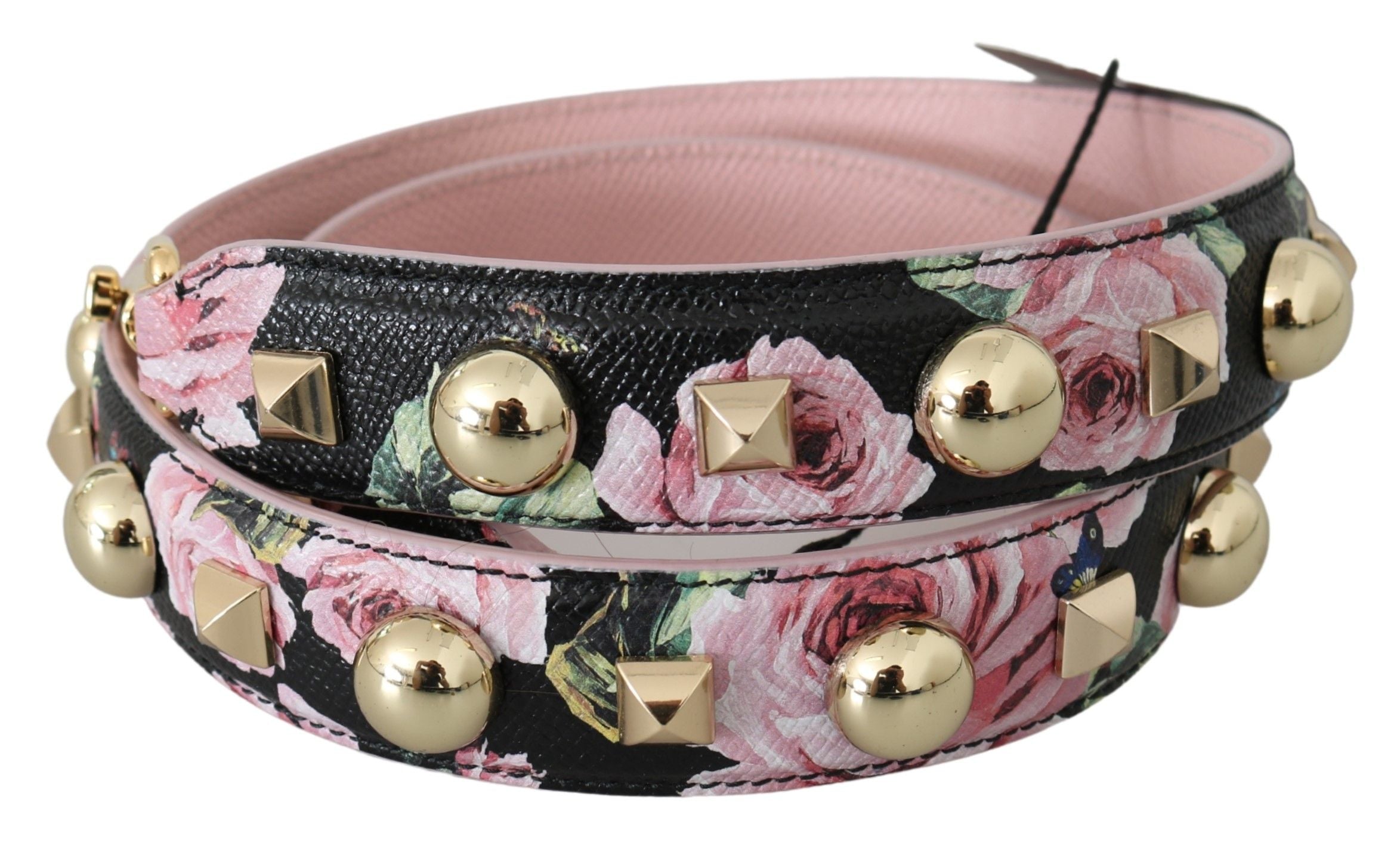 Dolce & Gabbana Tracolla in pelle rosa floreale con borchie