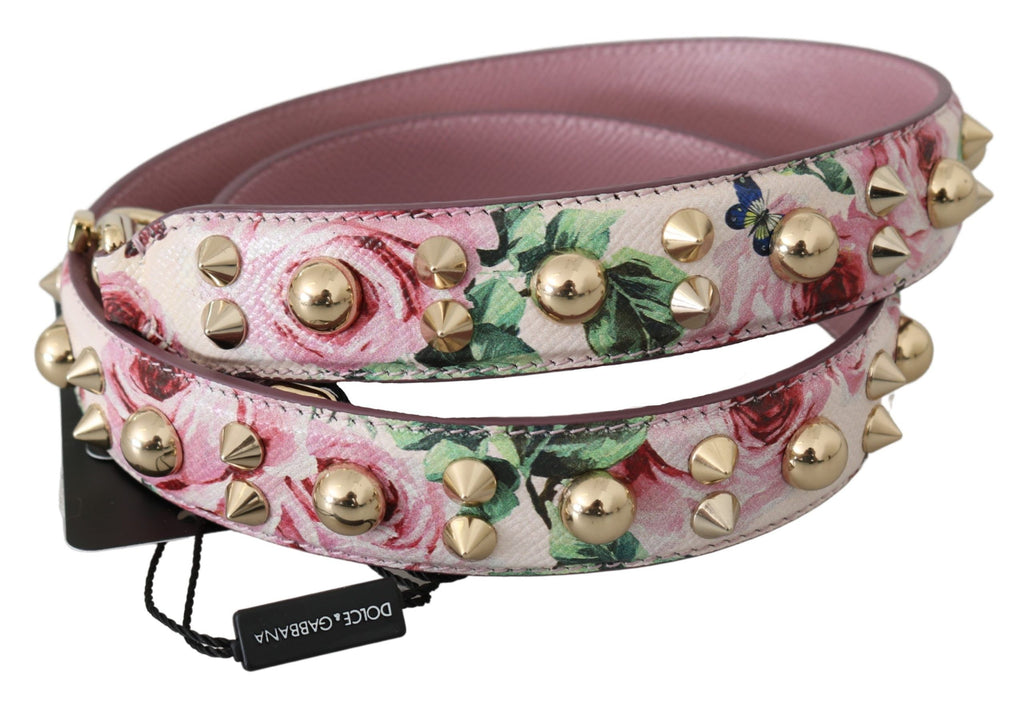 Dolce & Gabbana Tracolla Accessorio in Pelle Rosa Floreale con Borchie