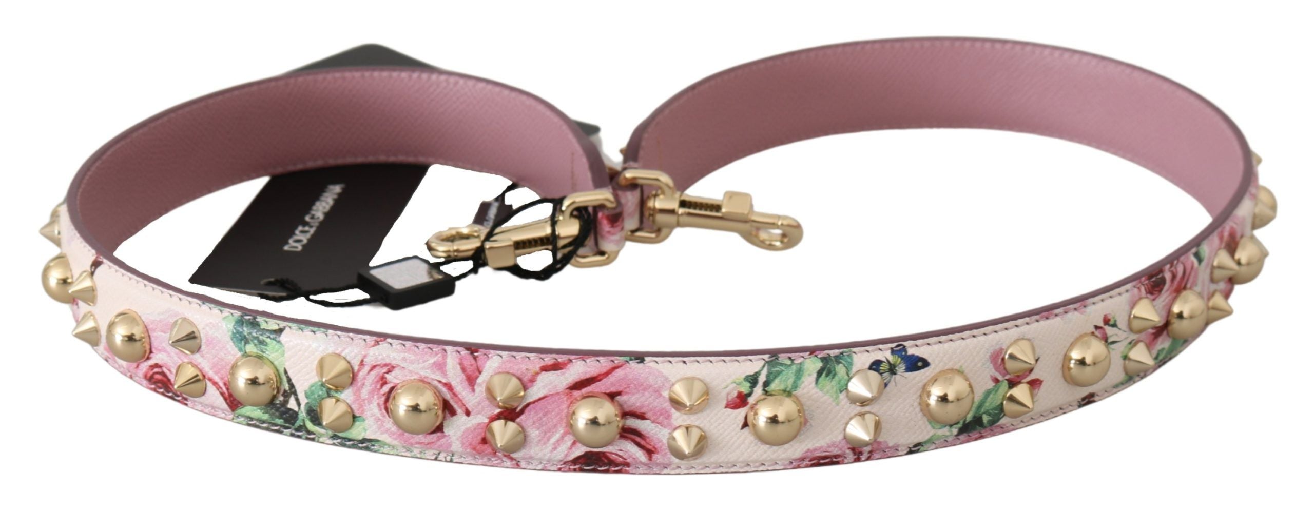 Dolce & Gabbana Tracolla Accessorio in Pelle Rosa Floreale con Borchie