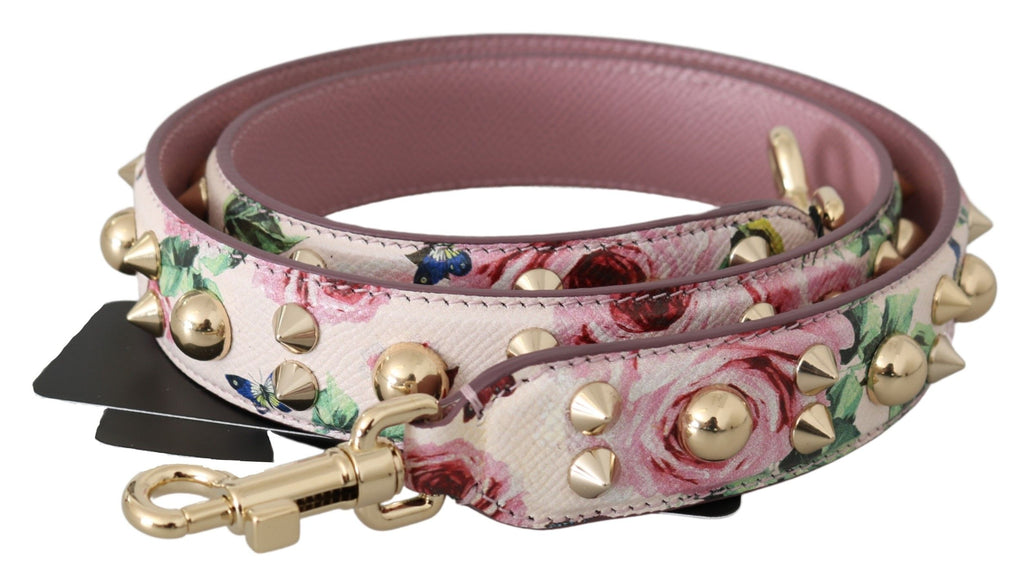 Dolce & Gabbana Tracolla Accessorio in Pelle Rosa Floreale con Borchie