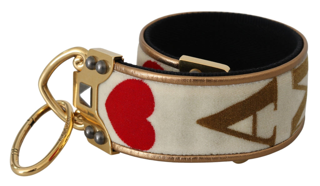 Dolce & Gabbana Tracolla AMORE in Tessuto Oro Bianco e Pelle