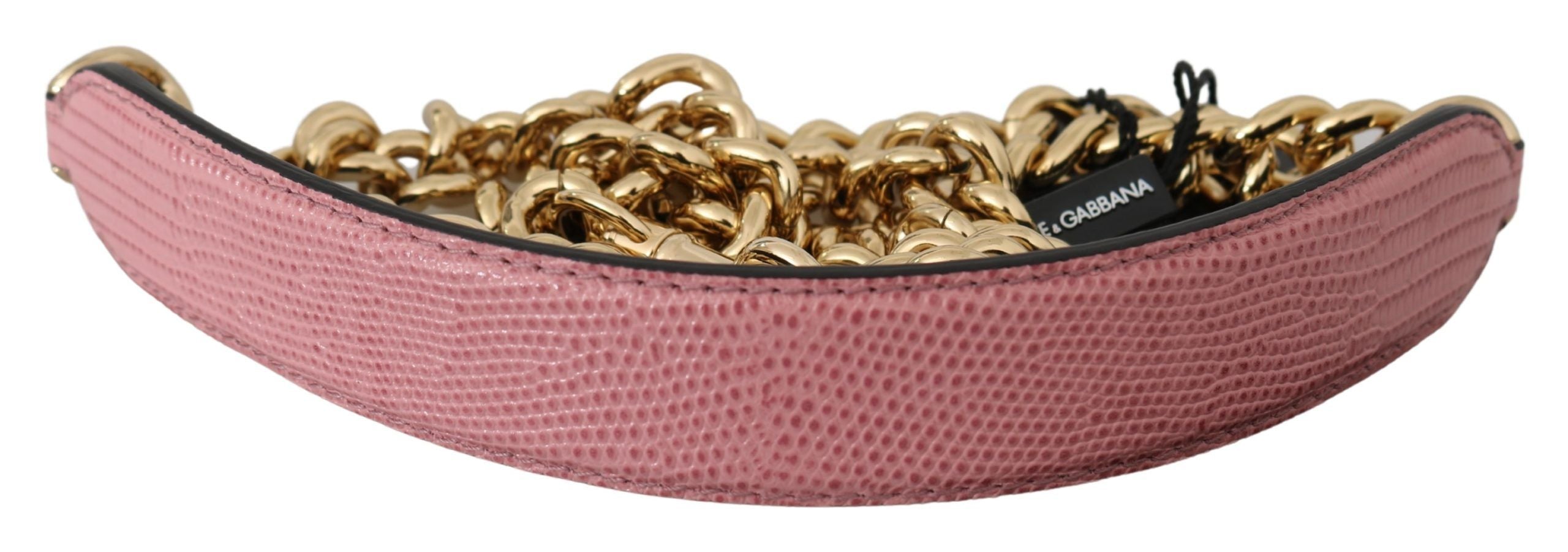 Tracolla Dolce & Gabbana in pelle rosa con accessorio a catena dorata