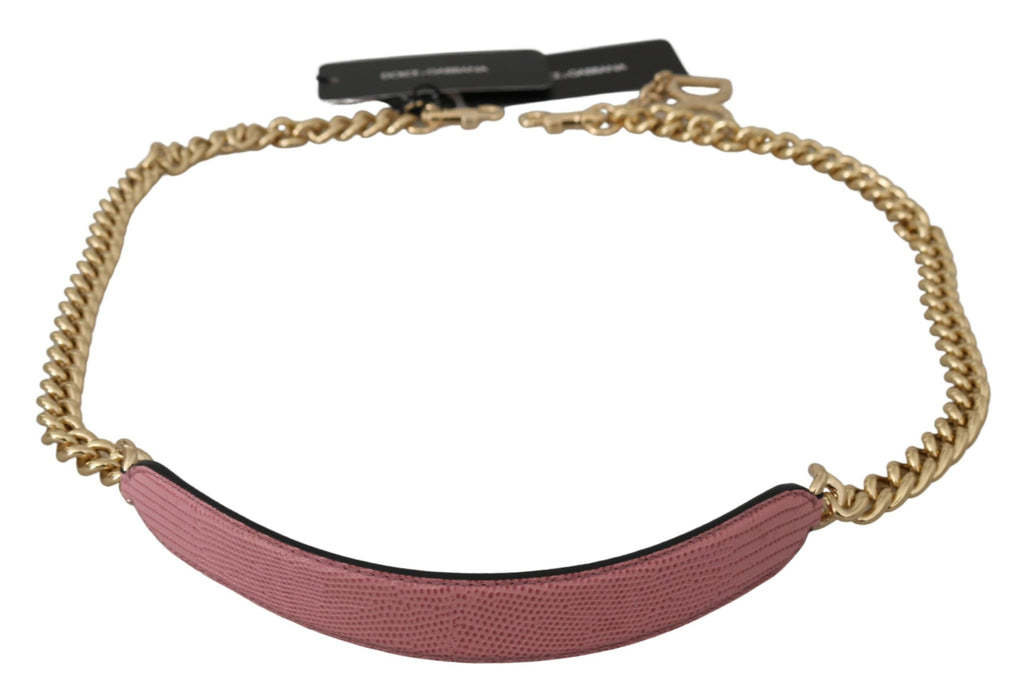 Tracolla Dolce & Gabbana in pelle rosa con accessorio a catena dorata