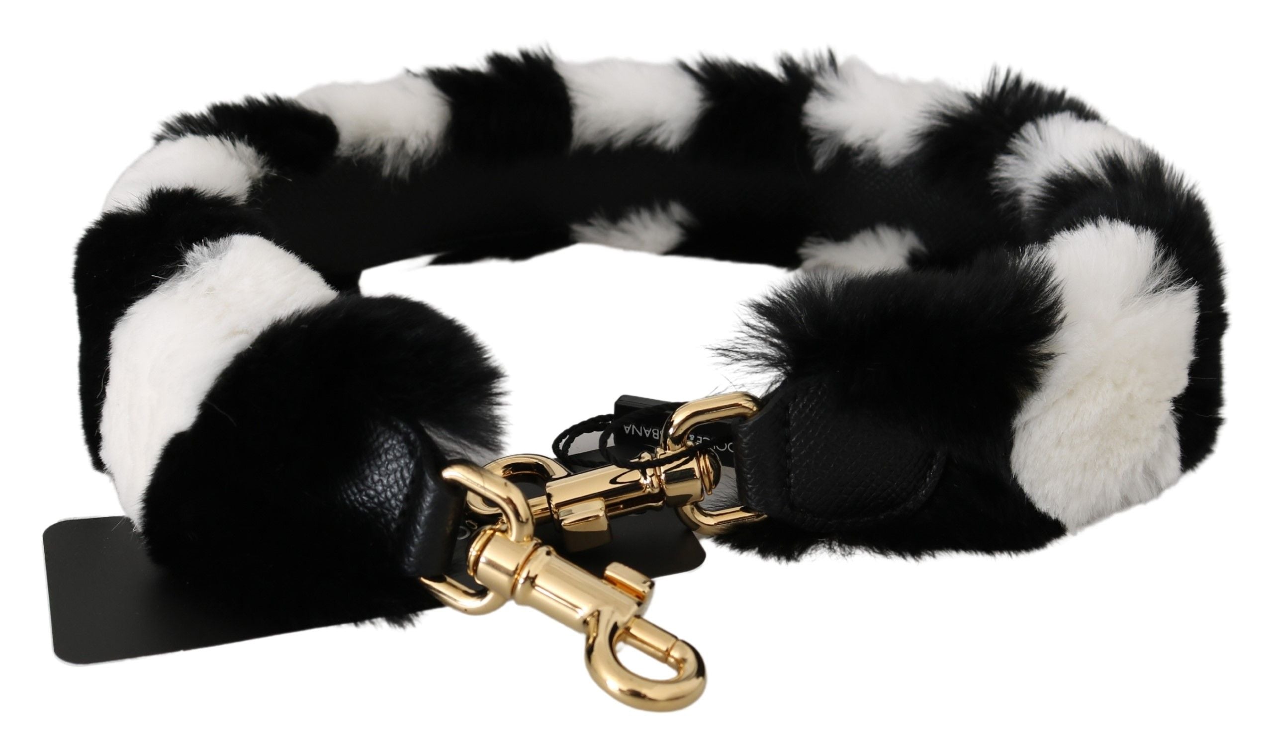 Dolce & Gabbana Tracolla Accessorio in Pelliccia di Lapin Nera e Bianca