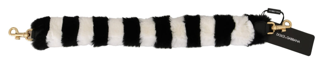 Dolce & Gabbana Tracolla Accessorio in Pelliccia di Lapin Nera e Bianca