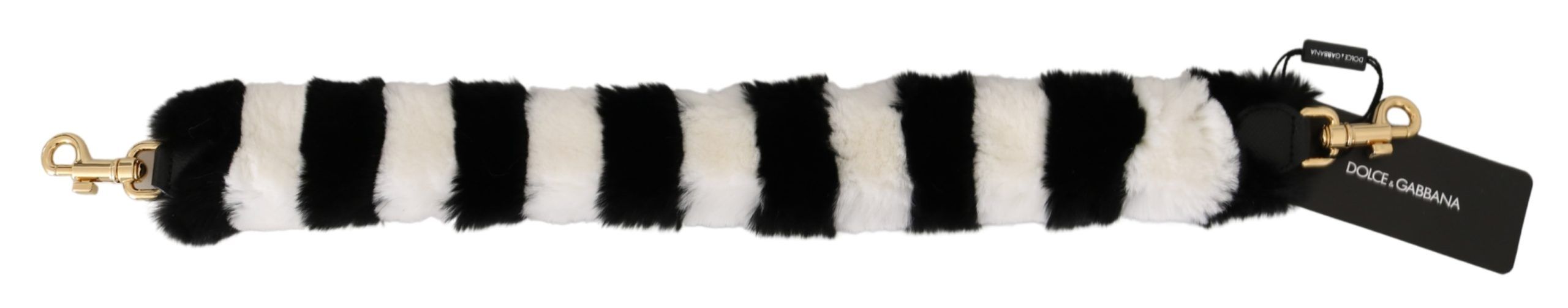 Dolce & Gabbana Tracolla Accessorio in Pelliccia di Lapin Nera e Bianca