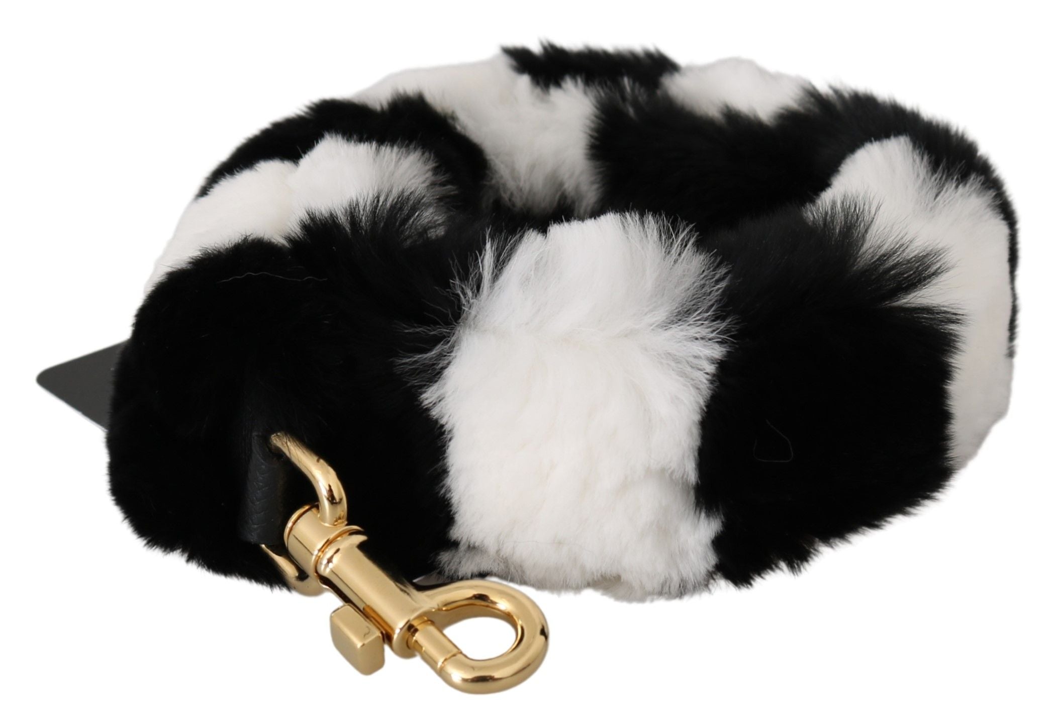 Dolce & Gabbana Tracolla Accessorio in Pelliccia di Lapin Nera e Bianca