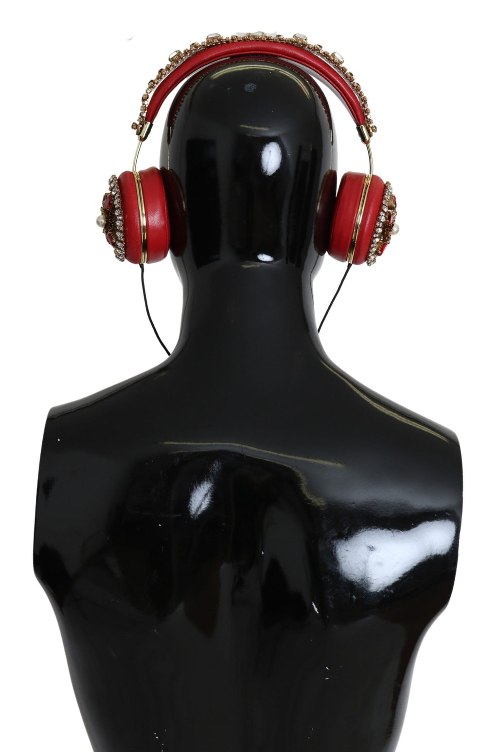 Cuffie con auricolare in pelle con cristalli e fiori rossi Dolce & Gabbana FRENDS