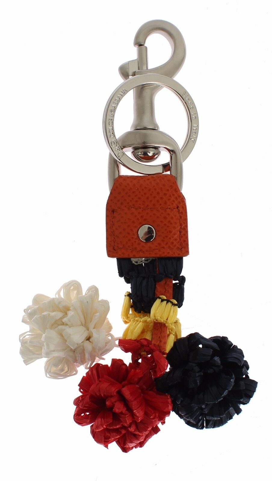 Dolce & Gabbana Portachiavi a Catena con Catenaccio in Pelle Rafia Multicolor