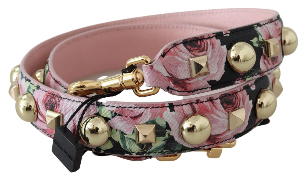 Dolce & Gabbana Tracolla in Tessuto Floreale Rosa con Borchie Dorate