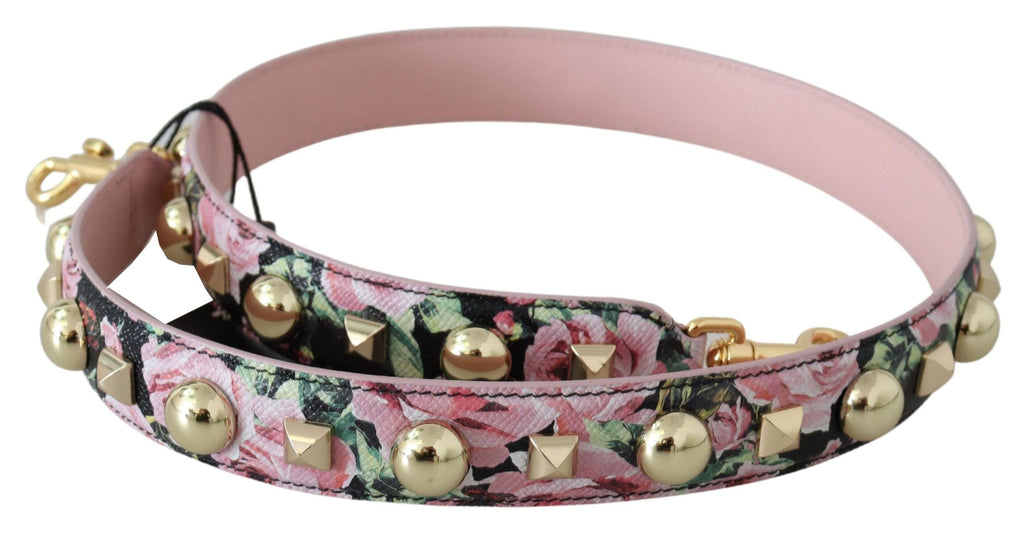Dolce & Gabbana Tracolla in Tessuto Floreale Rosa con Borchie Dorate