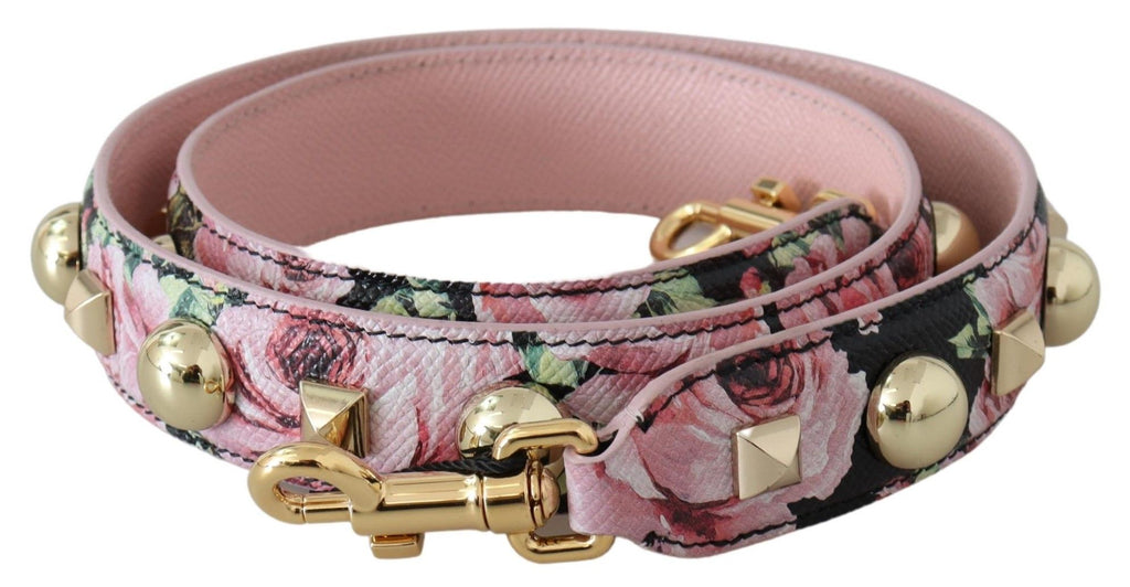 Dolce & Gabbana Tracolla in Tessuto Floreale Rosa con Borchie Dorate