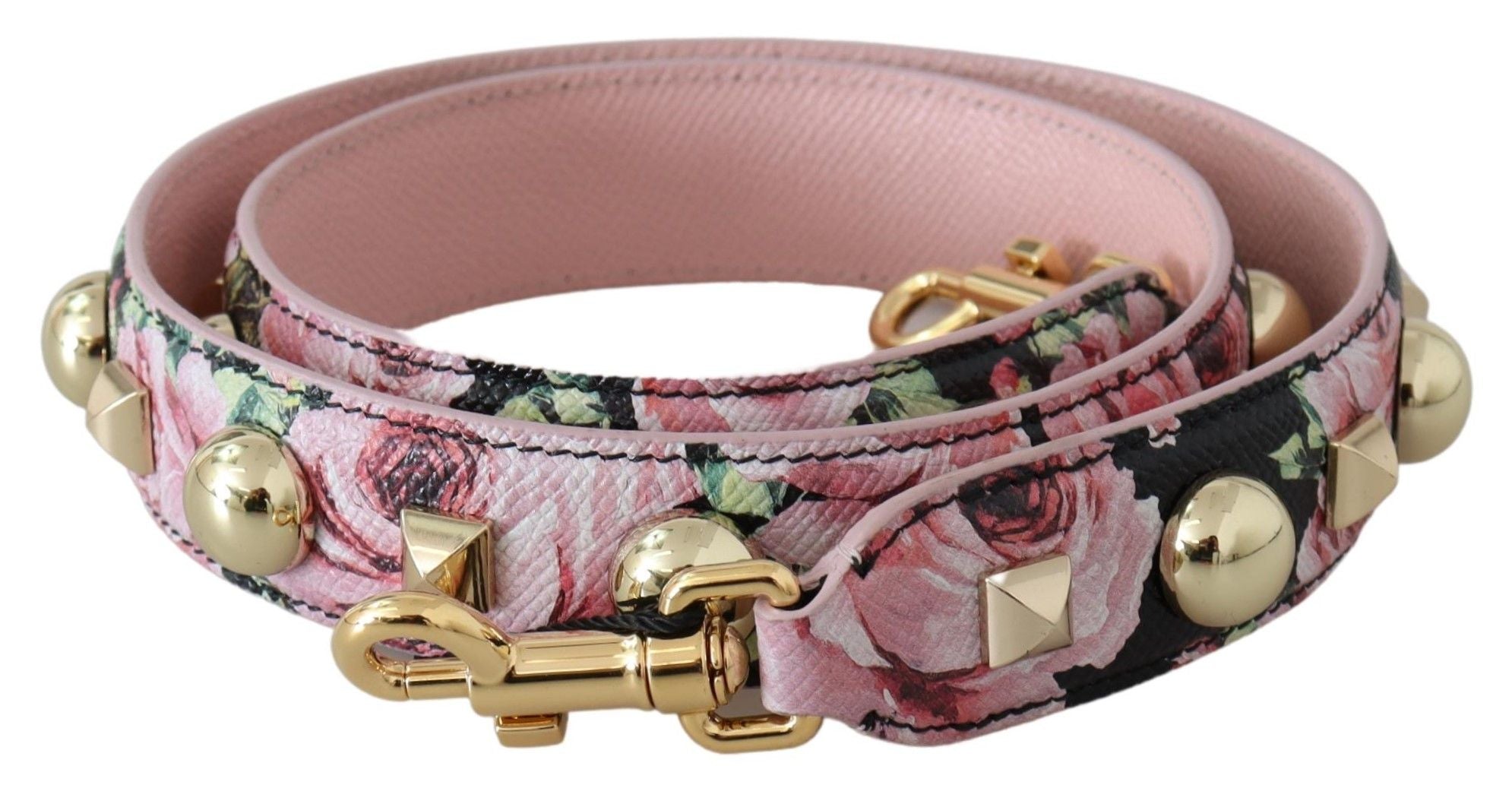 Dolce & Gabbana Tracolla in Tessuto Floreale Rosa con Borchie Dorate