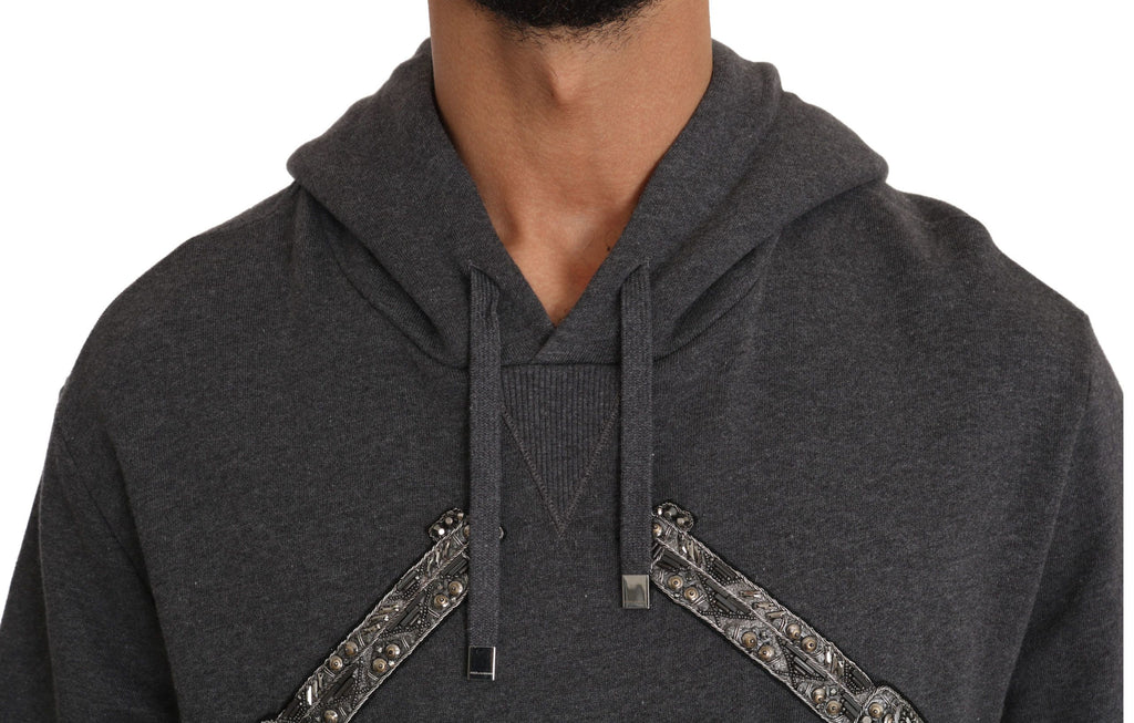 Dolce & Gabbana Maglione Grigio con Cappuccio, Cuore di Cristallo Rosso e Pistola