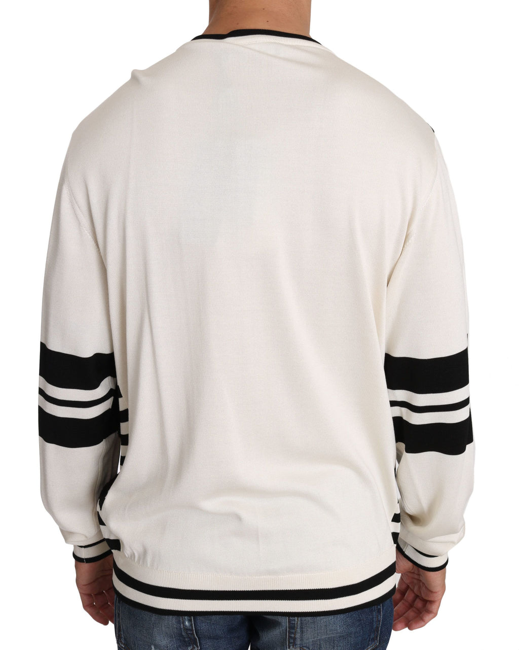 Maglione Dolce & Gabbana Bianco Jazz Con Paillettes A Forma Di Chitarra
