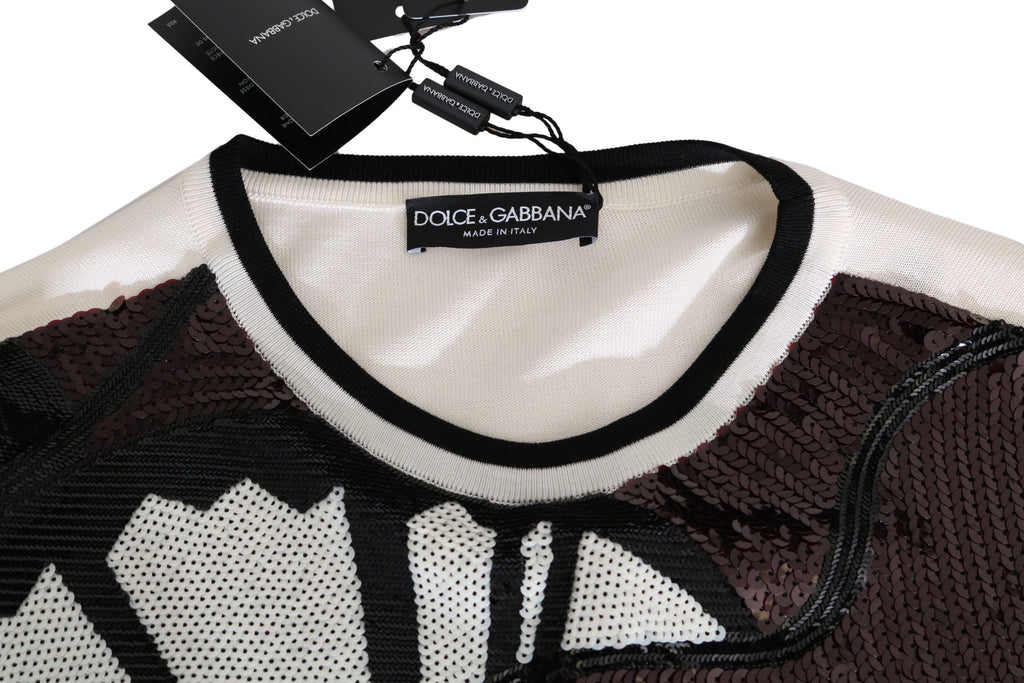 Maglione Dolce & Gabbana Bianco Jazz Con Paillettes A Forma Di Chitarra