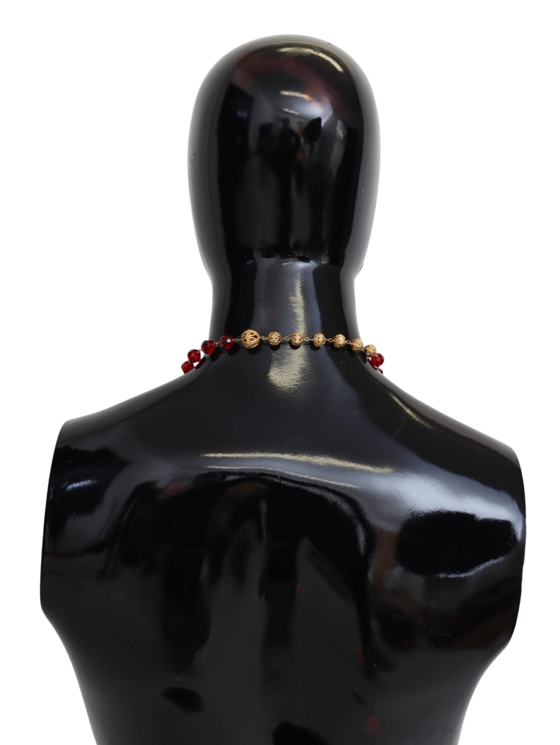 Dolce & Gabbana Collana in Ottone Tonalità Oro con Ciondolo in Cristalli Rossi e Catena Opera