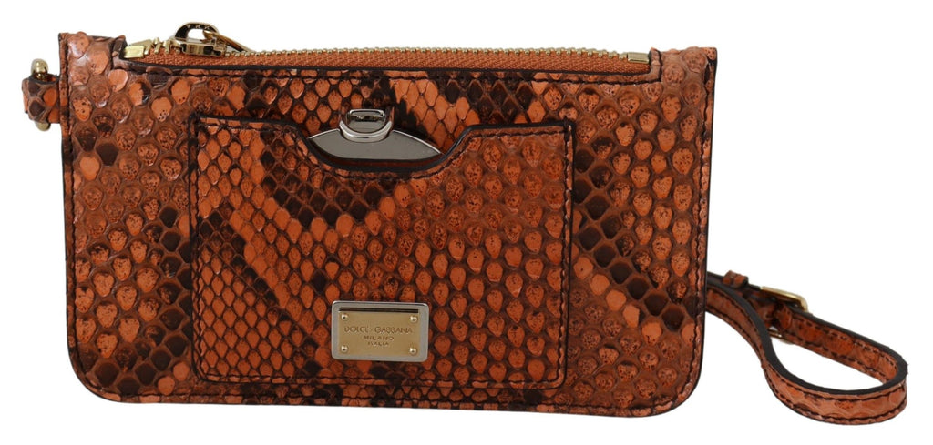 Dolce & Gabbana Portamonete con zip da polso in pelle marrone con specchio AGNESE