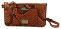 Dolce & Gabbana Portamonete con zip da polso in pelle marrone con specchio AGNESE