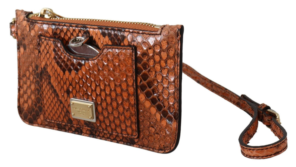 Dolce & Gabbana Portamonete con zip da polso in pelle marrone con specchio AGNESE