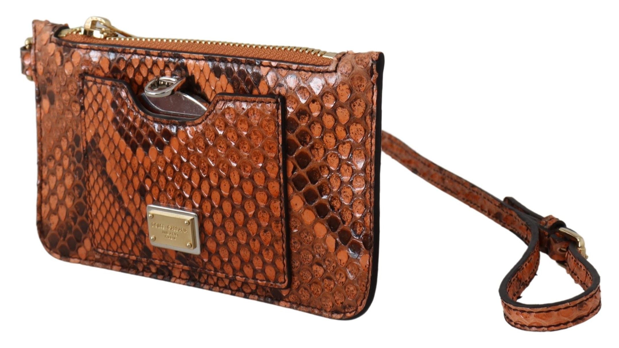 Dolce & Gabbana Portamonete con zip da polso in pelle marrone con specchio AGNESE