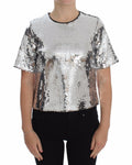 Dolce & Gabbana Blusa Maglietta Top Girocollo in Paillettes Argento