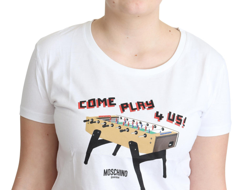 Moschino T-shirt in cotone bianco con stampa "Come Play 4 Us"