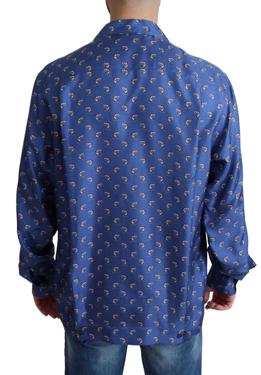 Camicia in seta Dolce & Gabbana con stampa ombrellone e sdraio blu