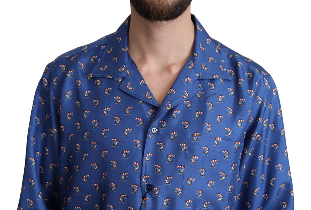 Camicia in seta Dolce & Gabbana con stampa ombrellone e sdraio blu