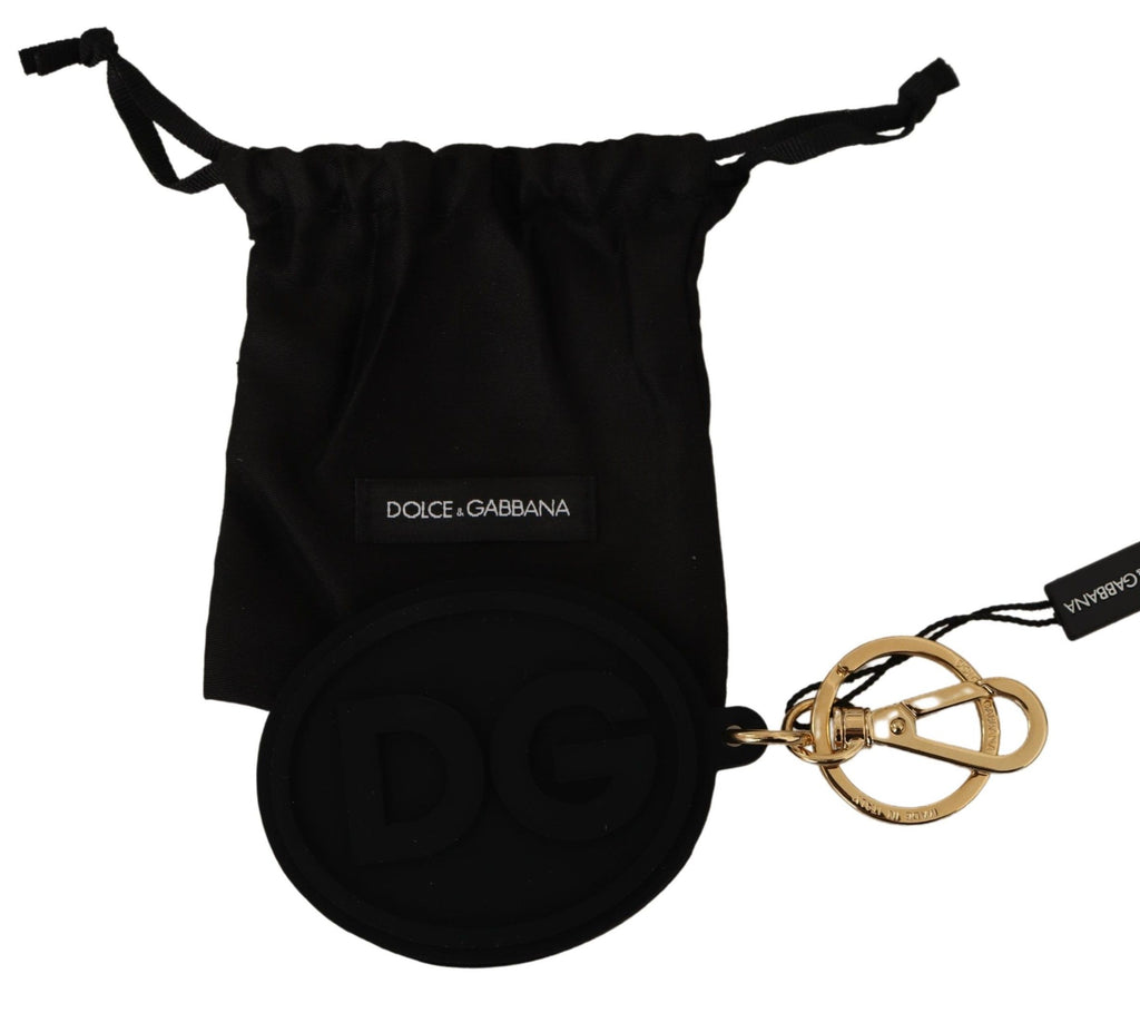 Portachiavi Dolce & Gabbana in gomma nera con logo DG in metallo ottone dorato