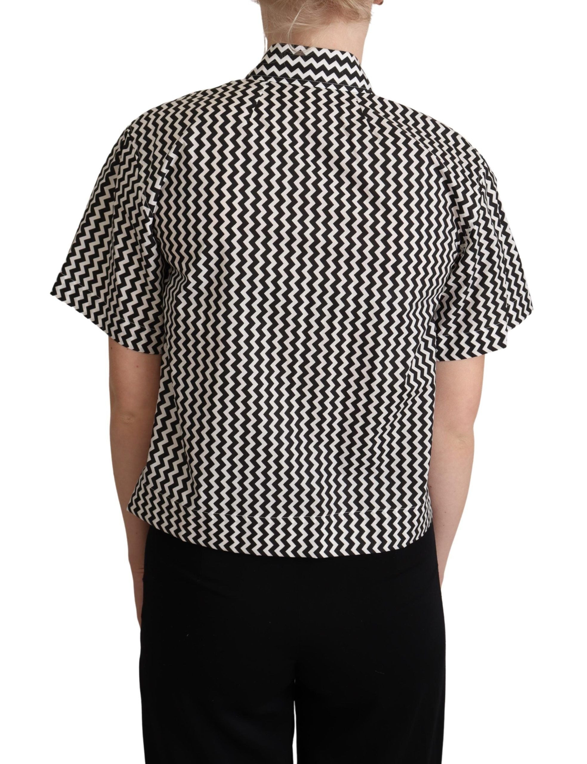 Dolce & Gabbana Top Camicia in Cotone con Colletto Zigzag Bianco e Nero