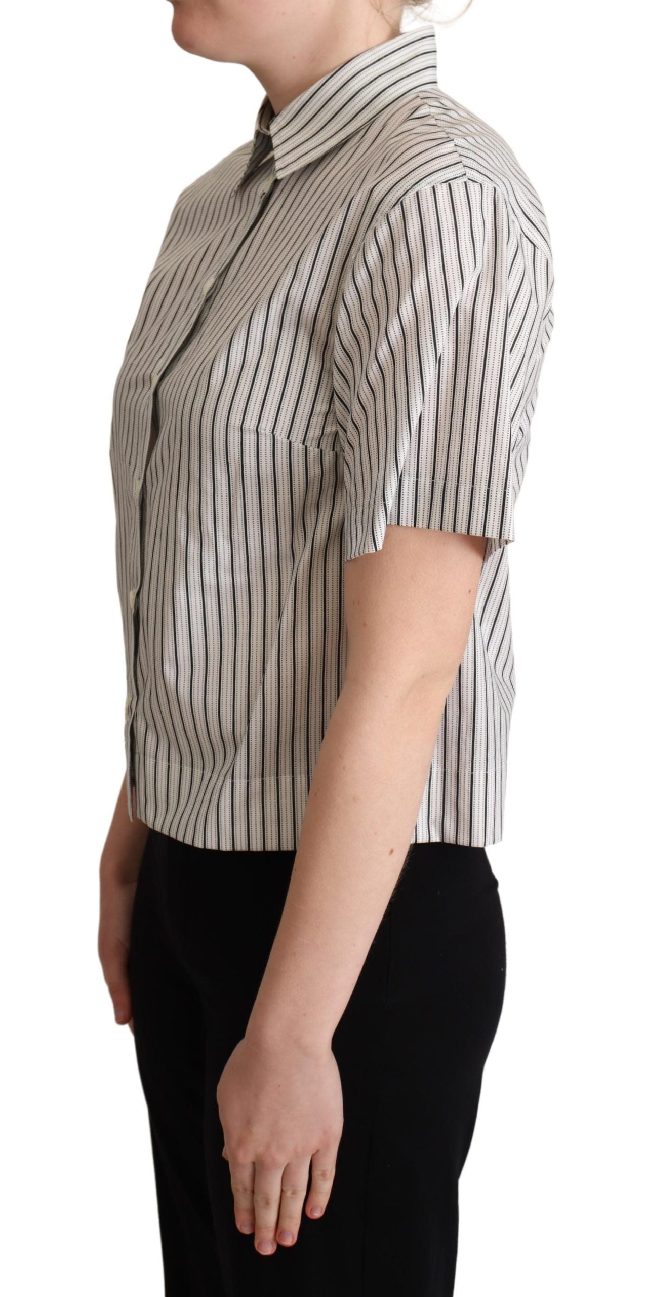 Camicia a righe bianca e nera con colletto Dolce & Gabbana