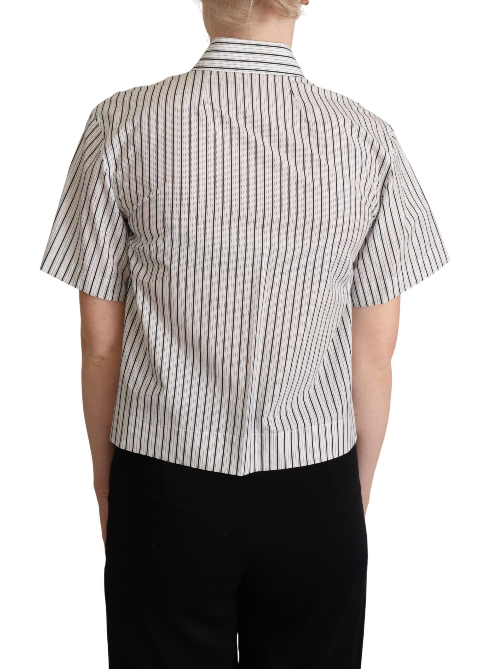 Camicia a righe bianca e nera con colletto Dolce & Gabbana