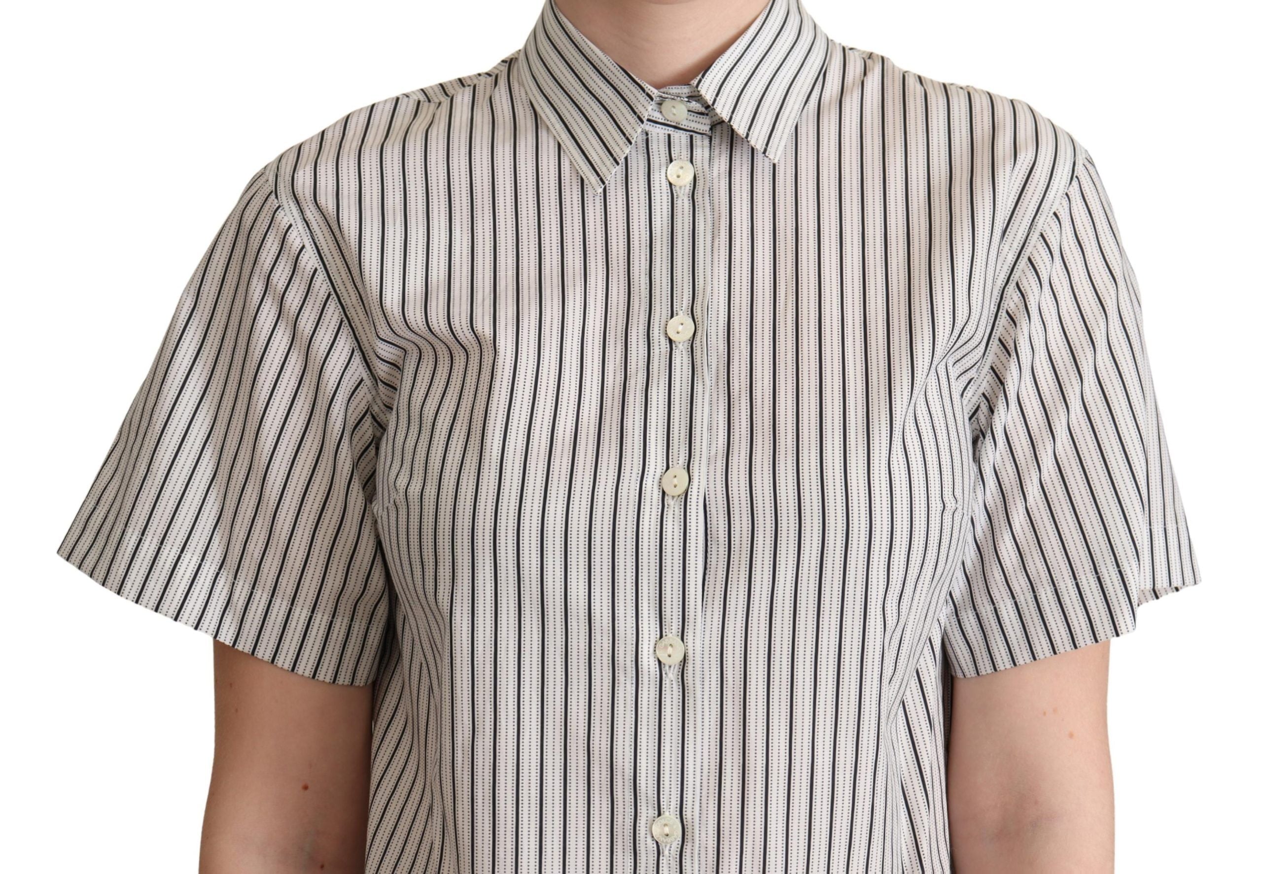 Camicia a righe bianca e nera con colletto Dolce & Gabbana