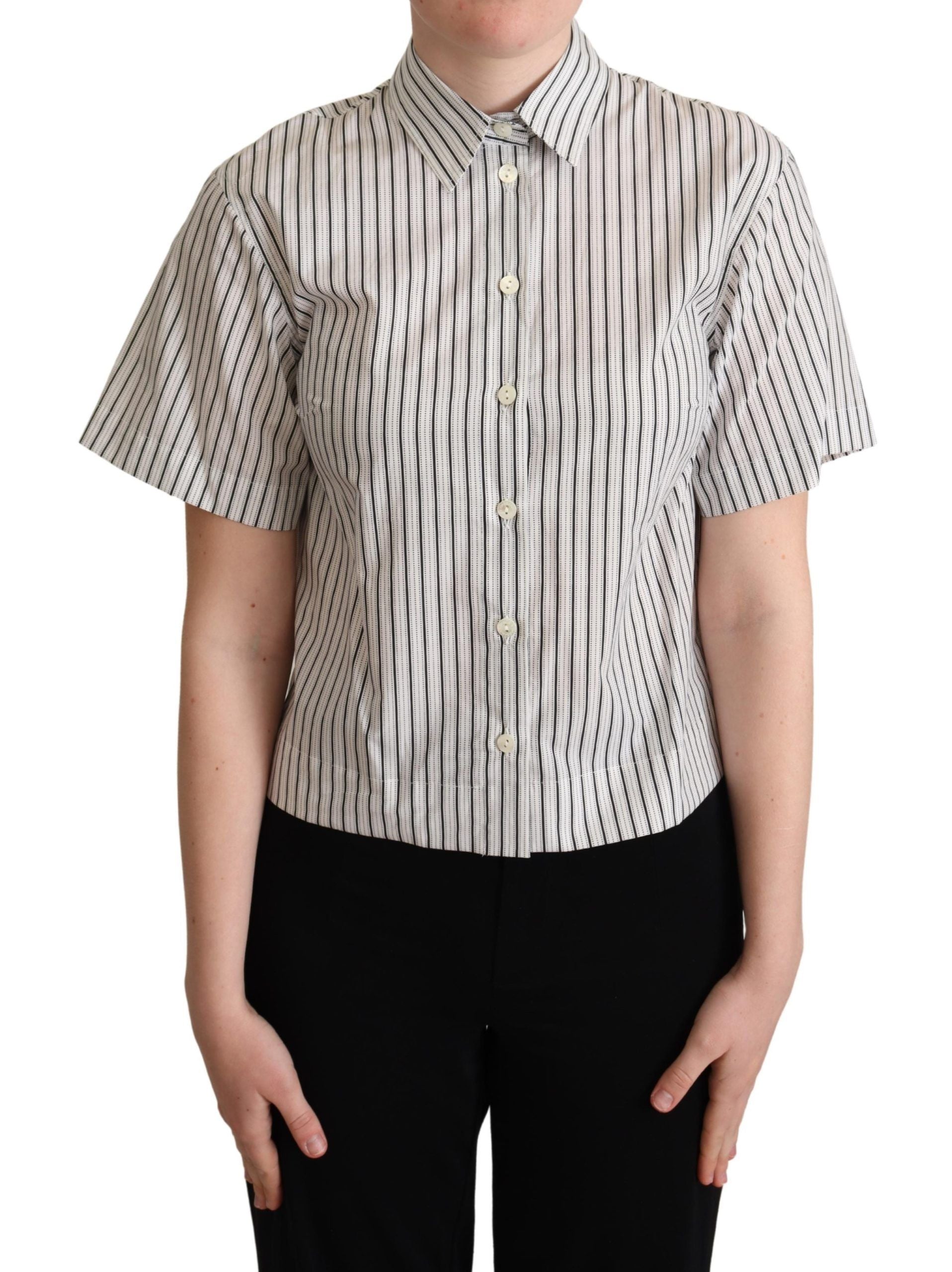 Camicia a righe bianca e nera con colletto Dolce & Gabbana