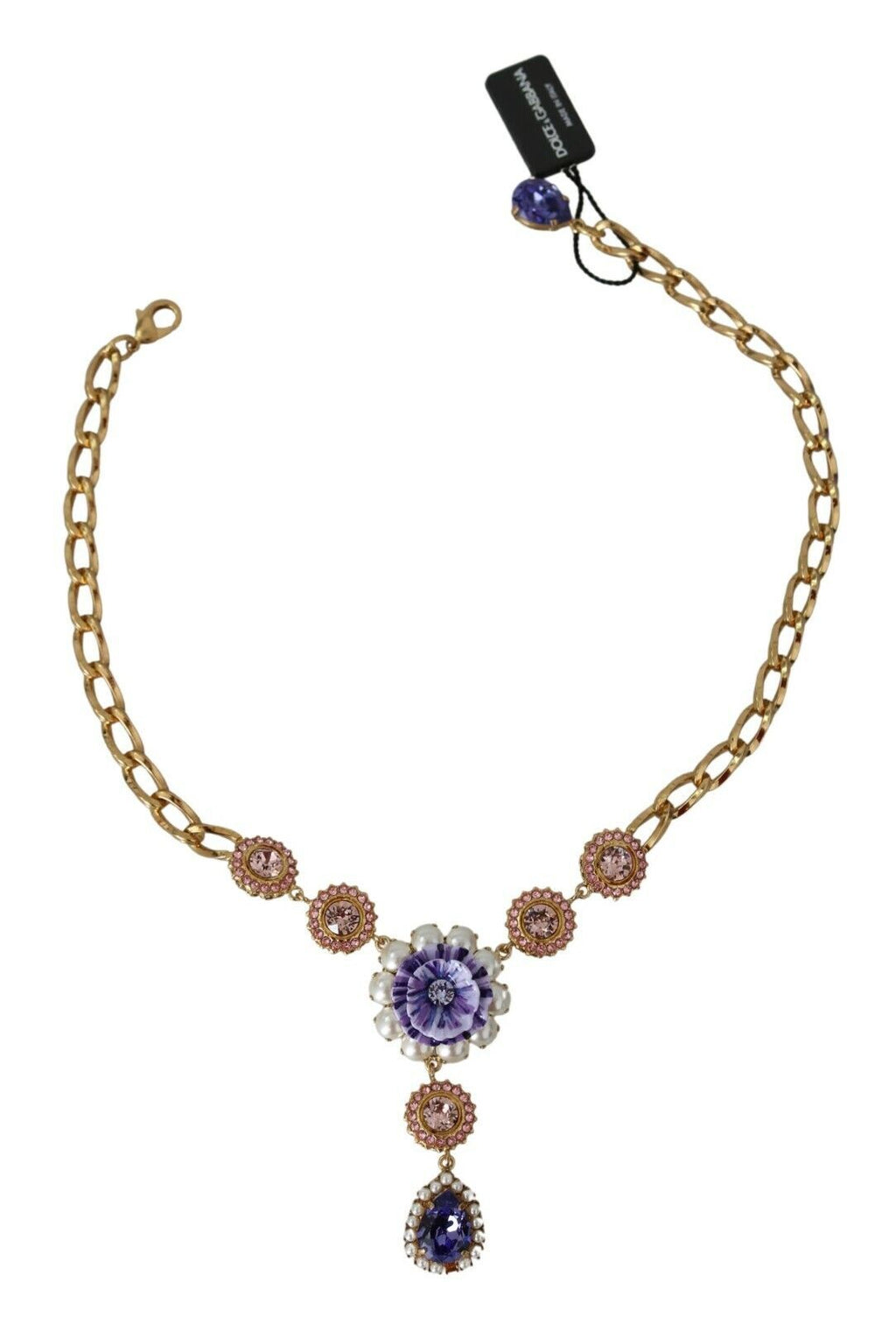 Pendente Dolce & Gabbana in ottone placcato oro rosa con cristallo e perla viola