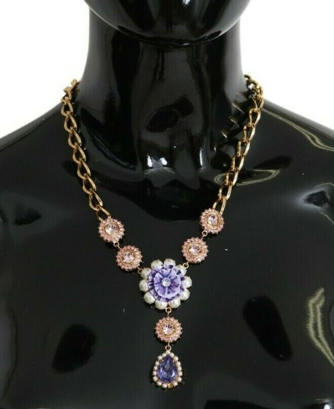 Pendente Dolce & Gabbana in ottone placcato oro rosa con cristallo e perla viola