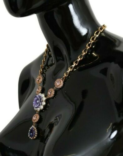 Pendente Dolce & Gabbana in ottone placcato oro rosa con cristallo e perla viola